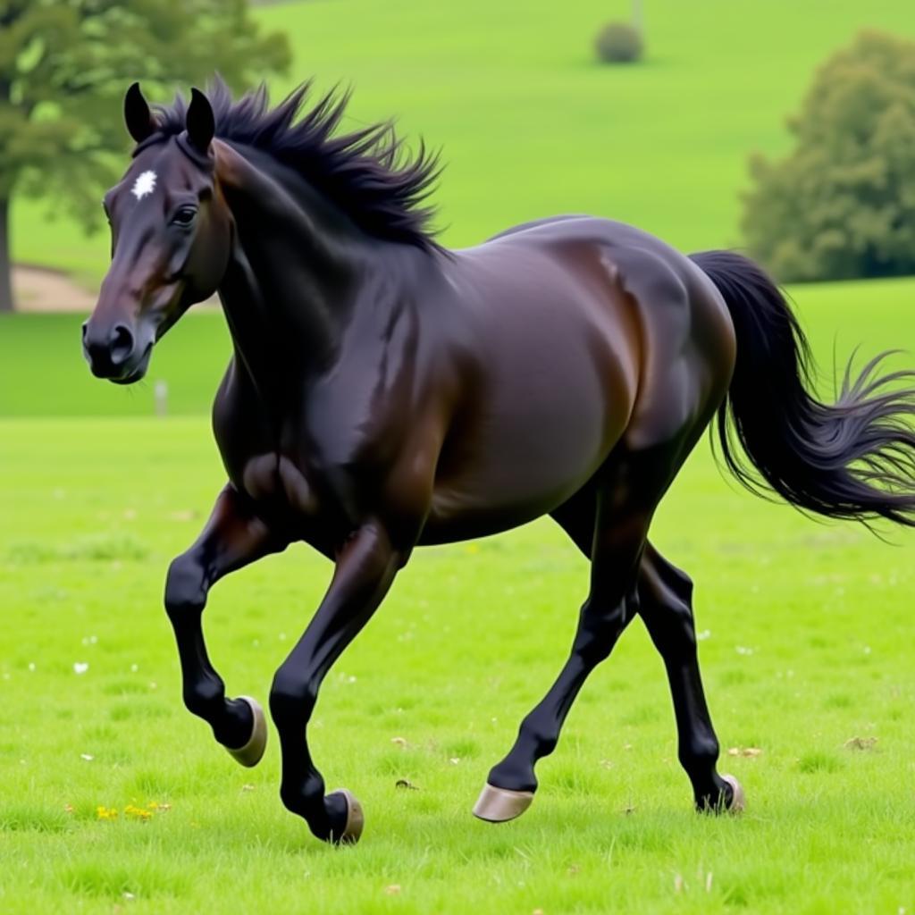 Black Thoroughbred Horse Running at Full Speed