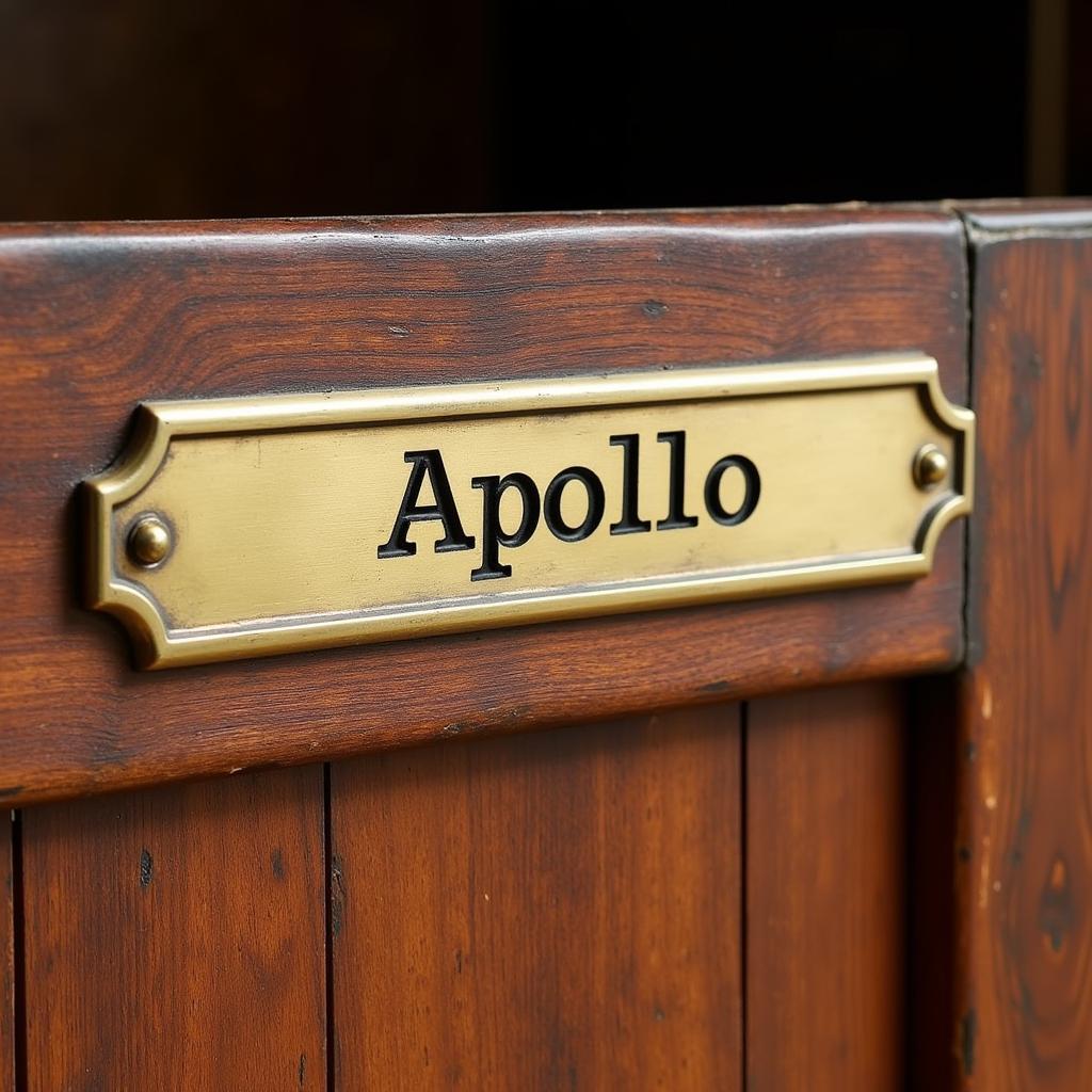 Brass Horse Name Plate on Wooden Stall