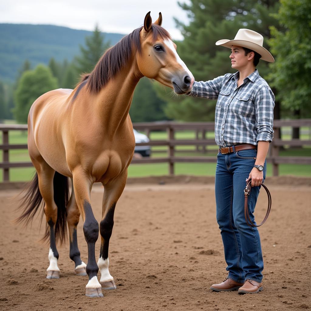 Buckskin Tennessee Walking Horse Being Trained