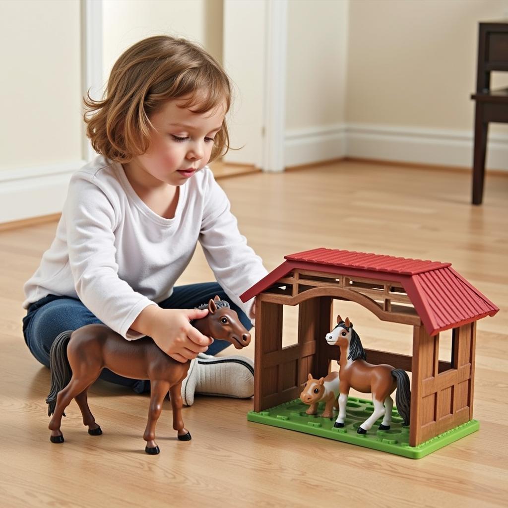 Child Playing with a Realistic Horse Toy