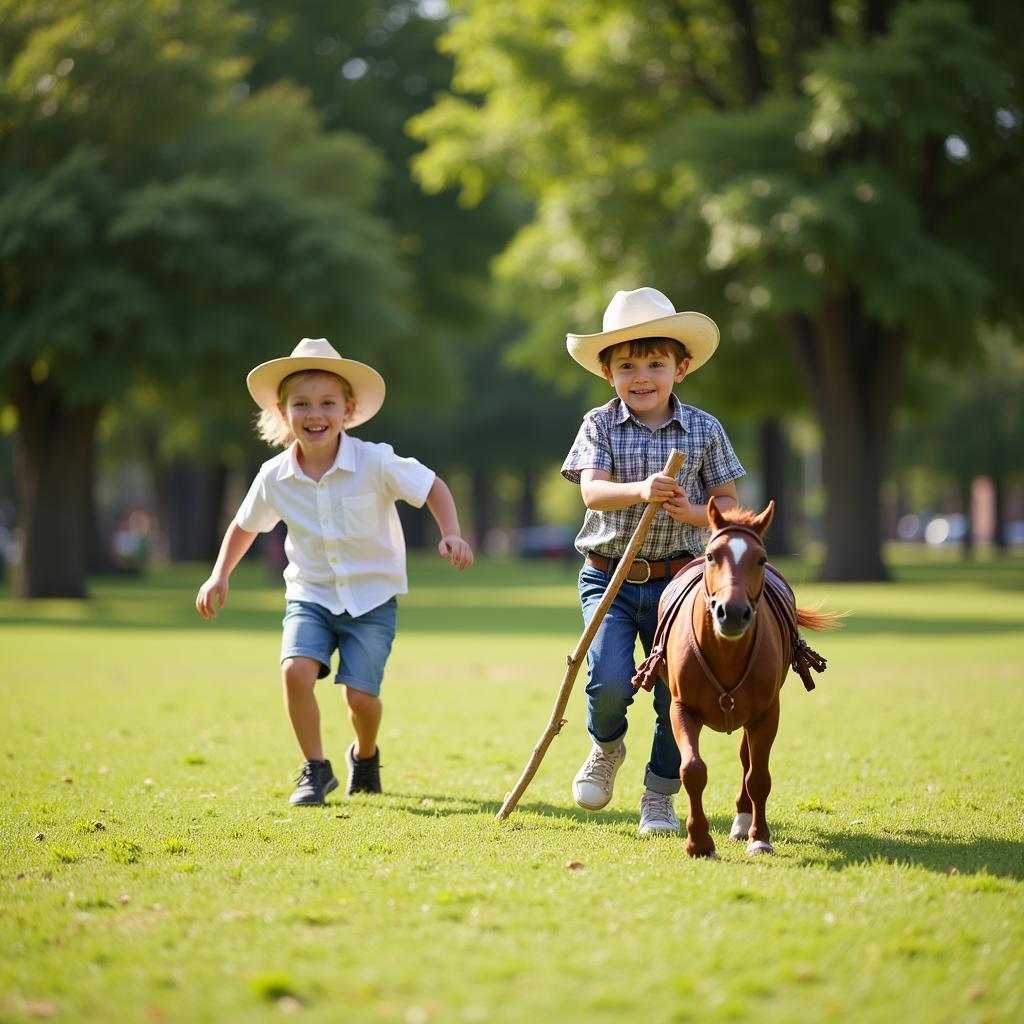 Child Playing with a Stick Horse