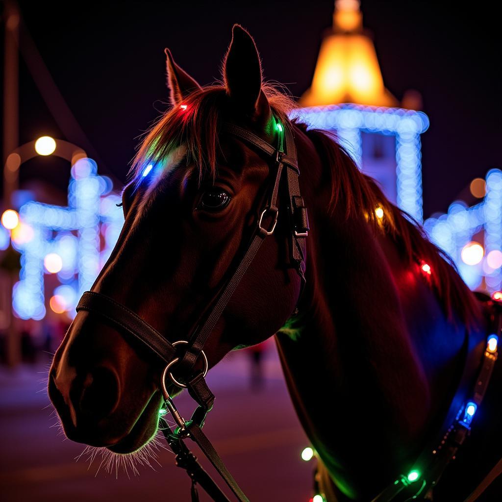 Horse Decorated with Christmas Lights in a Holiday Parade