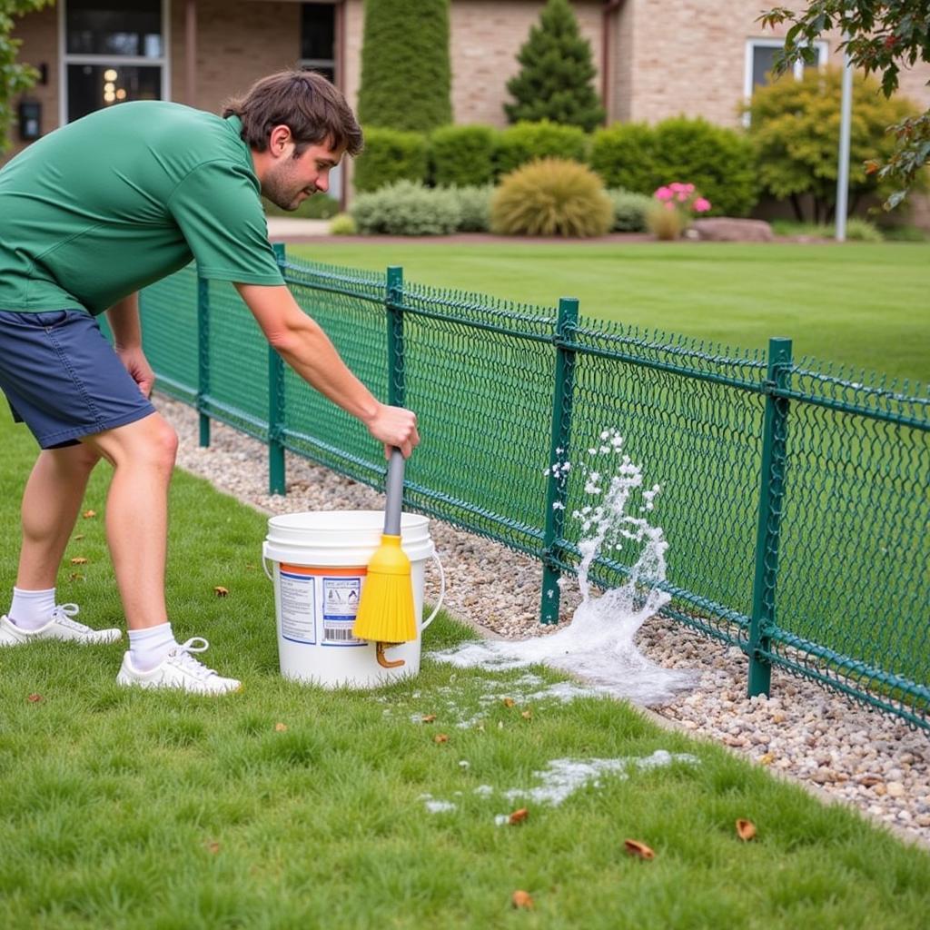 Cleaning flex fence with soap and water to maintain its appearance and longevity.