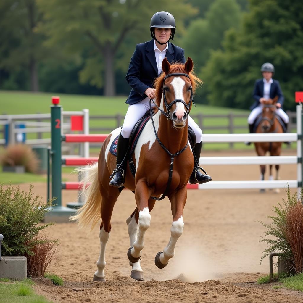 Clumsy horse stumbles over a small jump