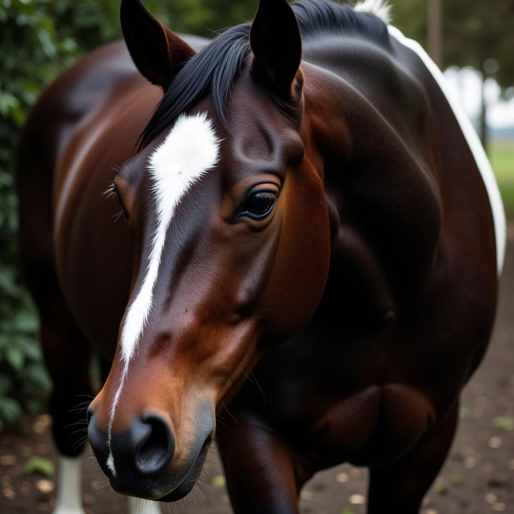 Dark Bay Horse with Striking White Markings