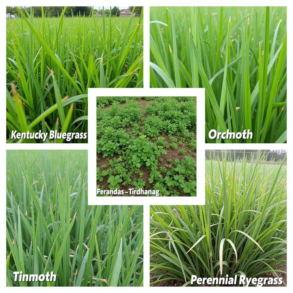 Different grass species suitable for horse pasture.