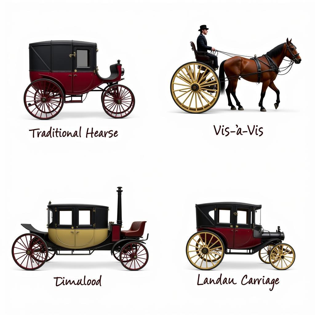 Different styles of horse-drawn carriages suitable for funerals