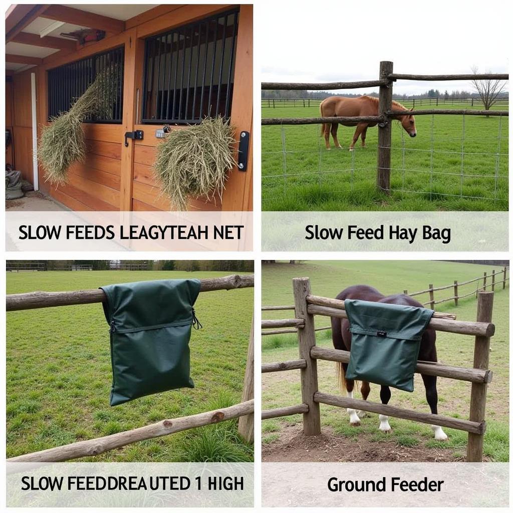 Various slow feeder types for horses