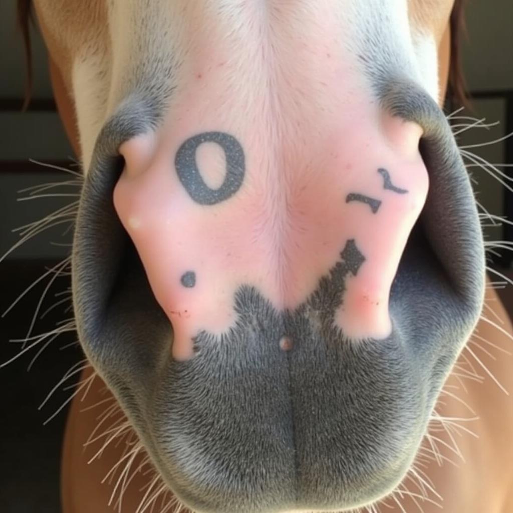 Example of a difficult to read horse lip tattoo