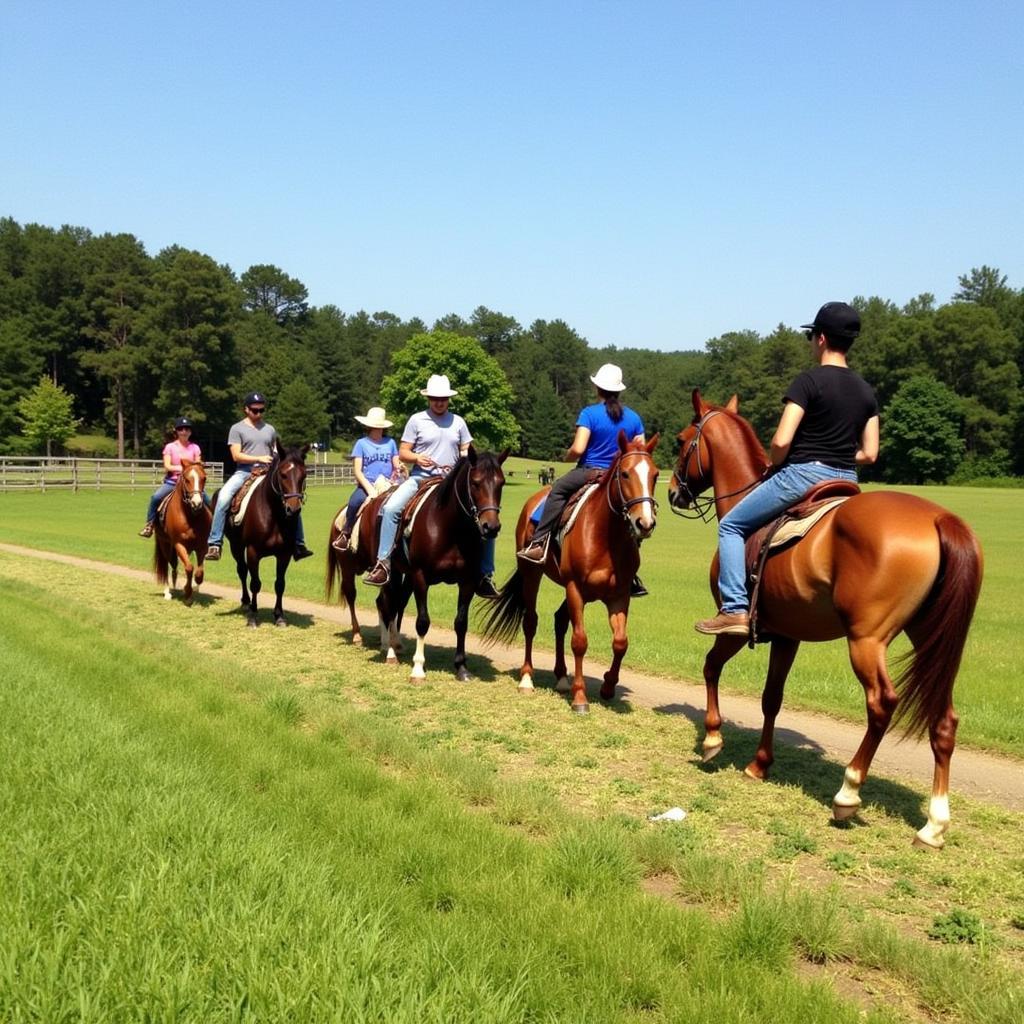 DKH Quarter Horses enjoying a scenic trail ride at a dedicated RV park.