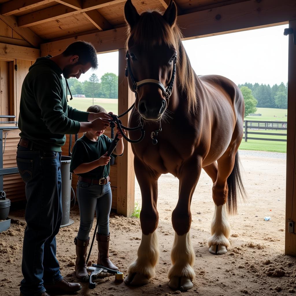 Essential care tips for draft horses in Washington State, emphasizing shelter, nutrition, and hoof care in the Pacific Northwest climate.