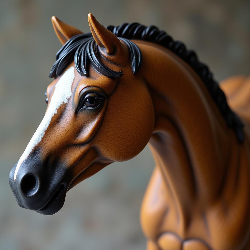 Echt Altmann Horse Figurine Close-Up: A detailed close-up photograph showcasing the intricate details and craftsmanship of an Echt Altmann horse figurine, highlighting the realistic textures and lifelike features of the horse.