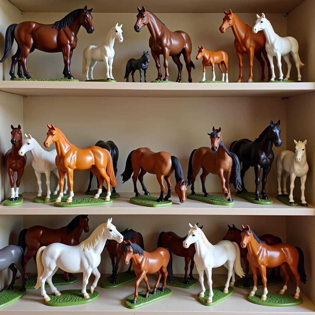 Echt Altmann Horse Figurine Collection: A photograph displaying a diverse collection of Echt Altmann horse figurines, showcasing various breeds, poses, and sizes.