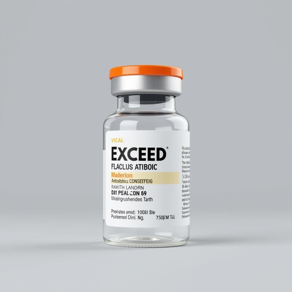 Exceed antibiotic vial close-up