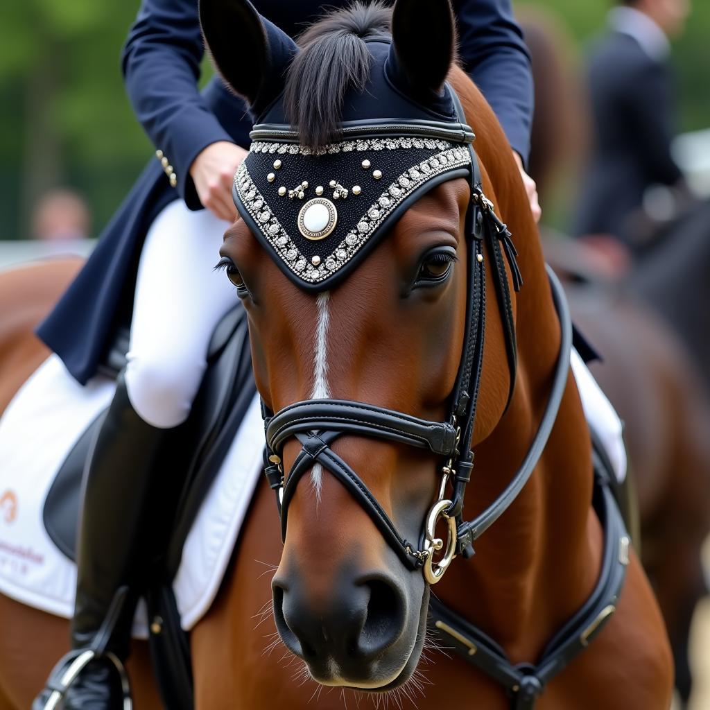 Fancy Horse Bridles in Dressage Competition