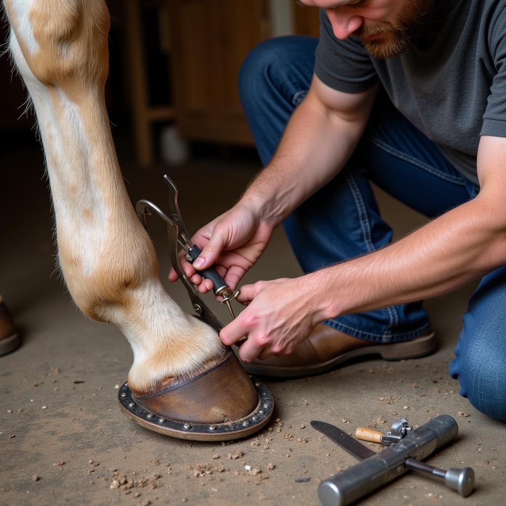 Farrier Shoeing a Draft Horse