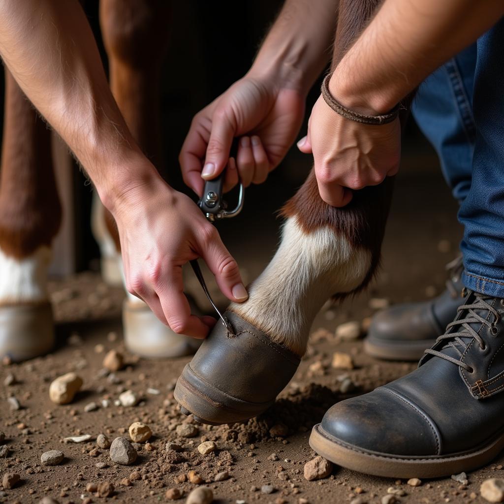 Farrier Shoeing a Miniature Horse