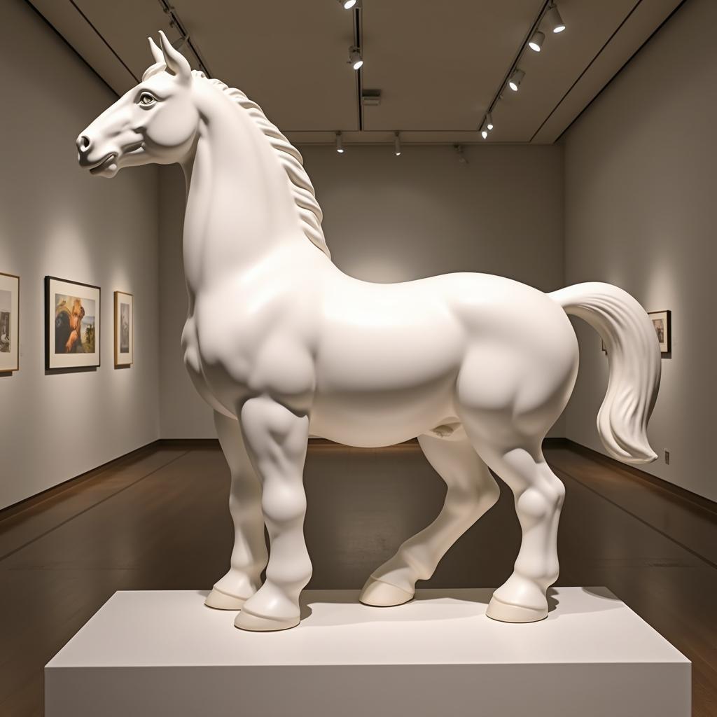 Fernando Botero Horse Marble Sculpture in a Gallery