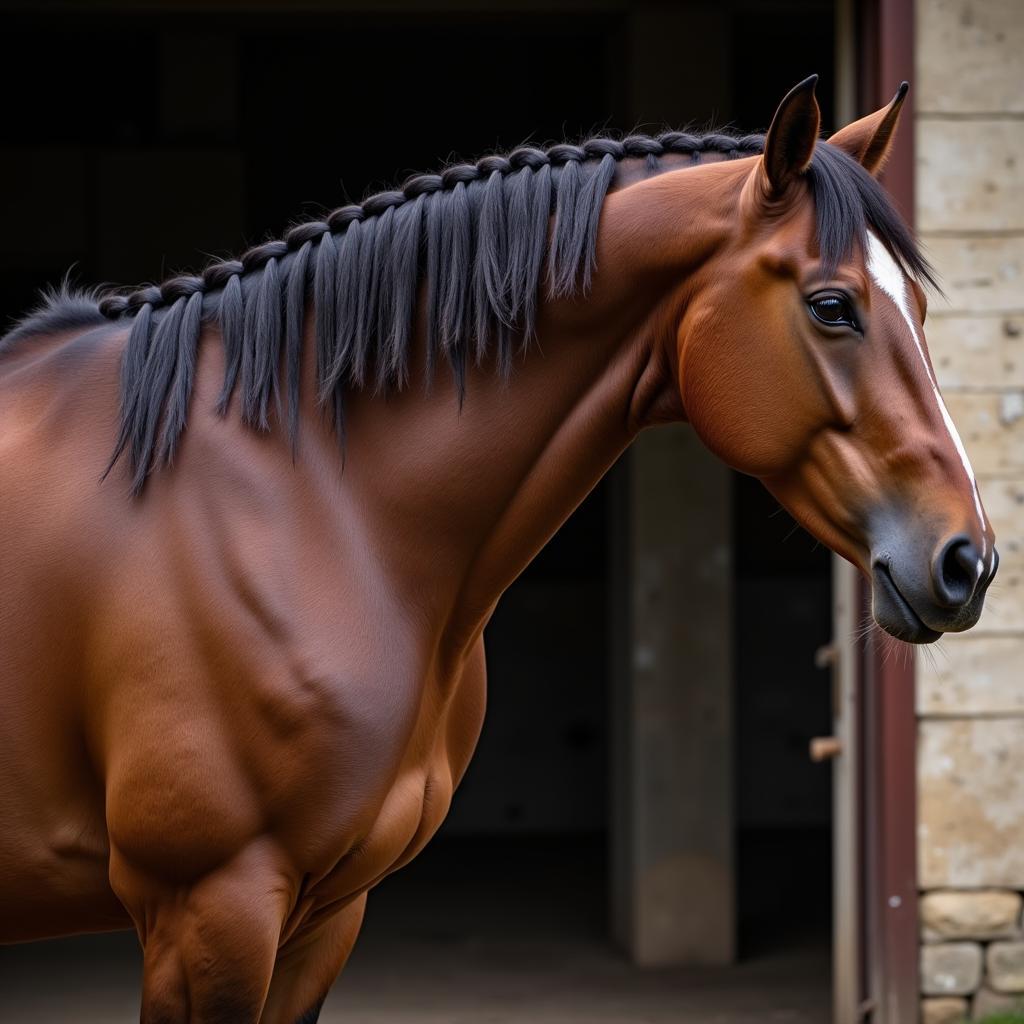 Horse with finished plaited mane