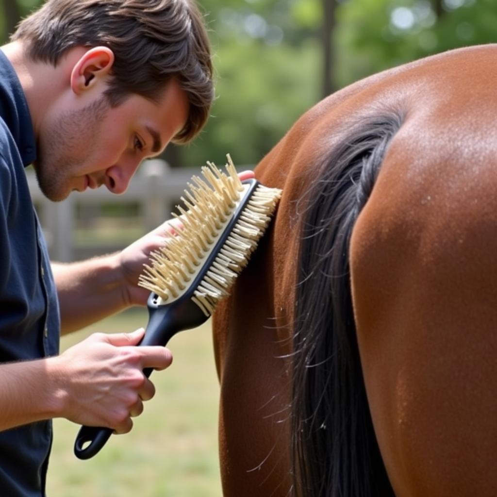 Grooming a horse for a healthy coat