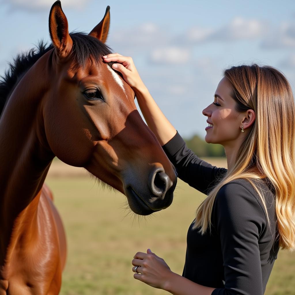 Woman bonding with a horse