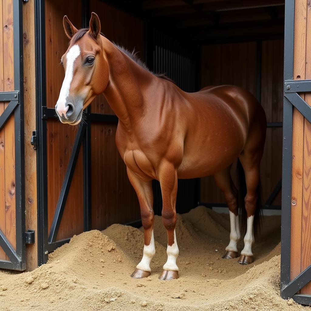 A Happy Horse in a Clean Stall with Fresh Bedding