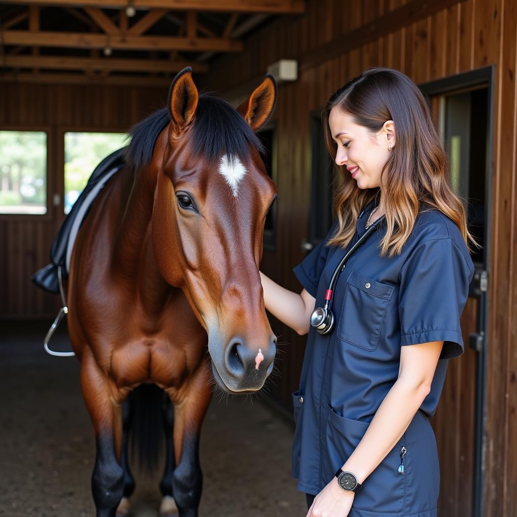 Harley the horse receiving a routine check-up from a veterinarian