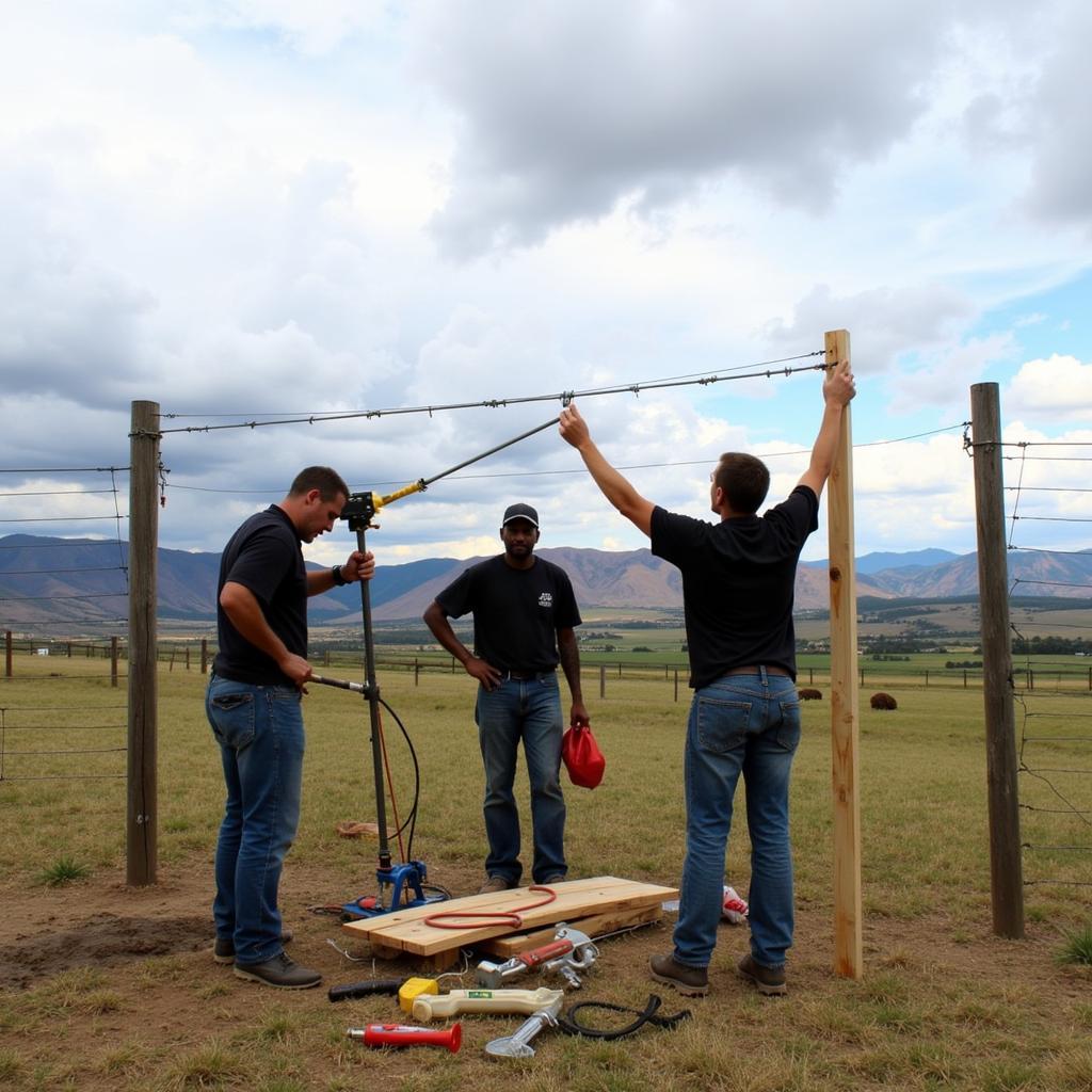 Installing high tensile horse fence using specialized tools