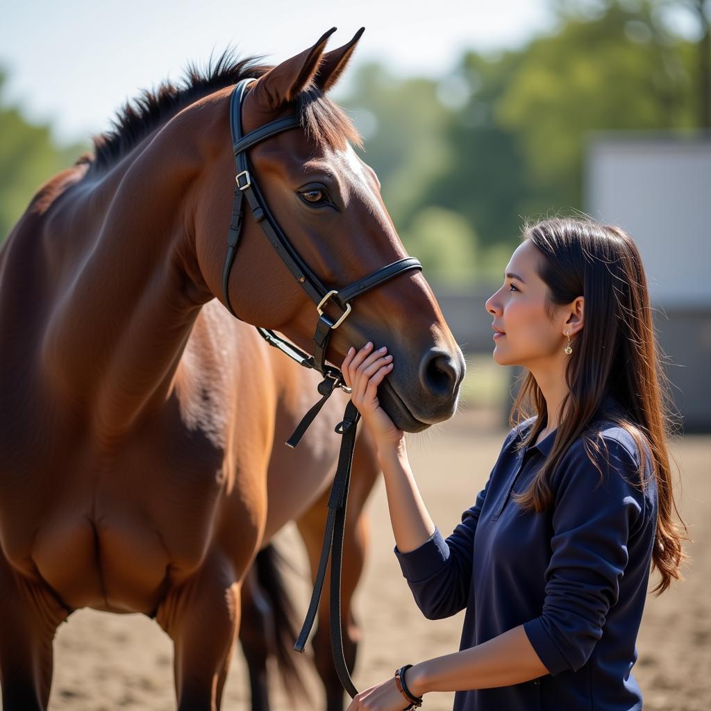 A Horse and Trainer Interacting Positively