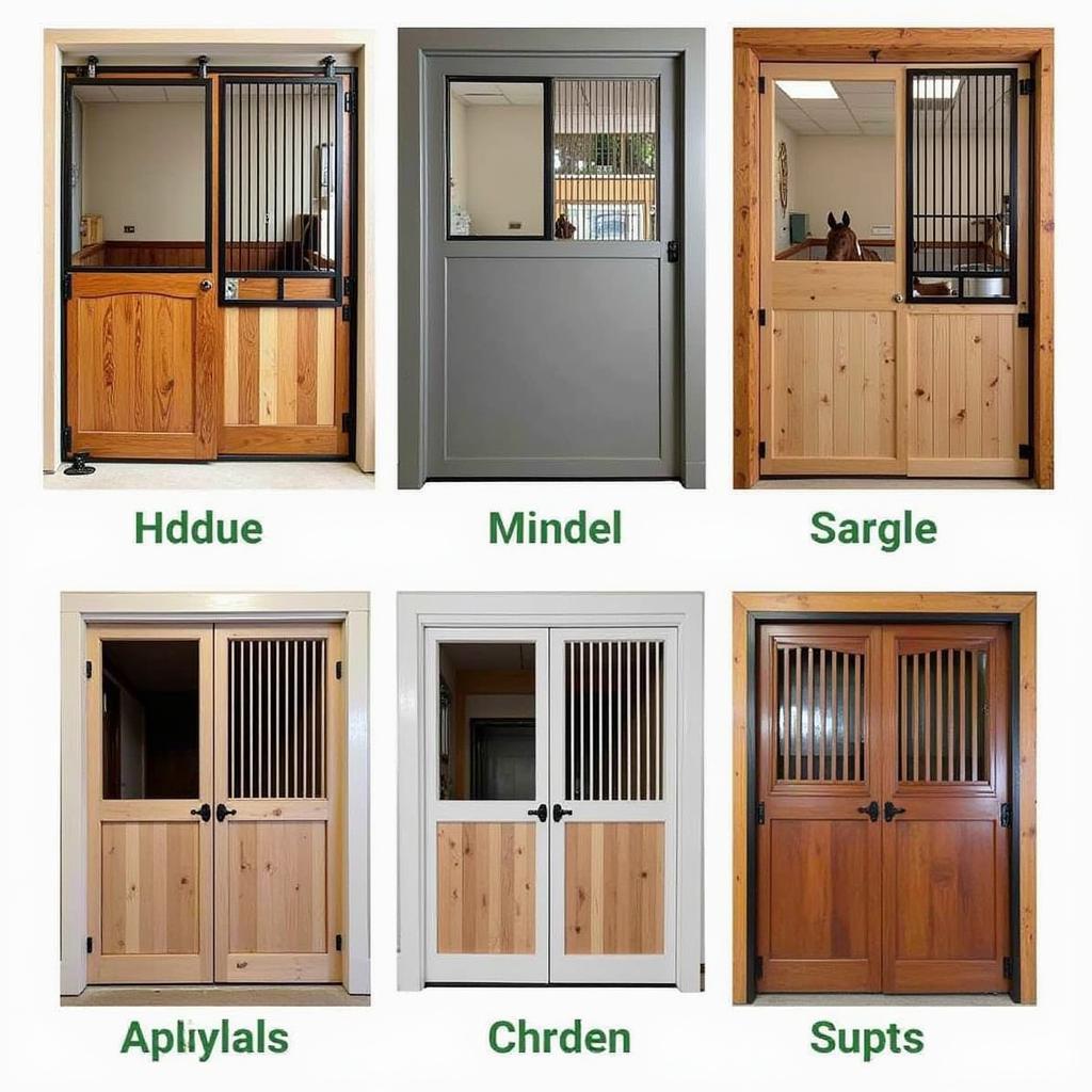 Various Horse Barn Stall Doors: Sliding, hinged, and grilled designs in different materials.