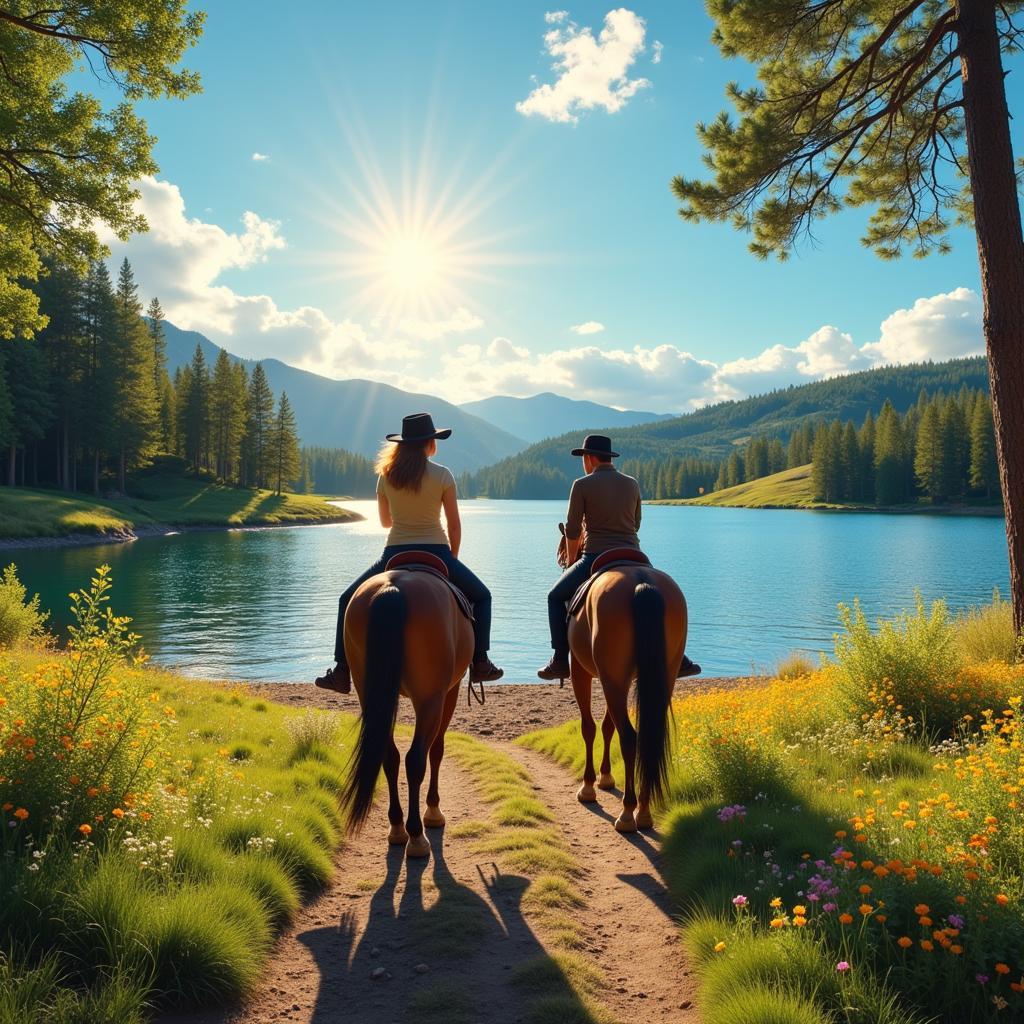 Horseback riding on a scenic trail by Horse Creek Lake