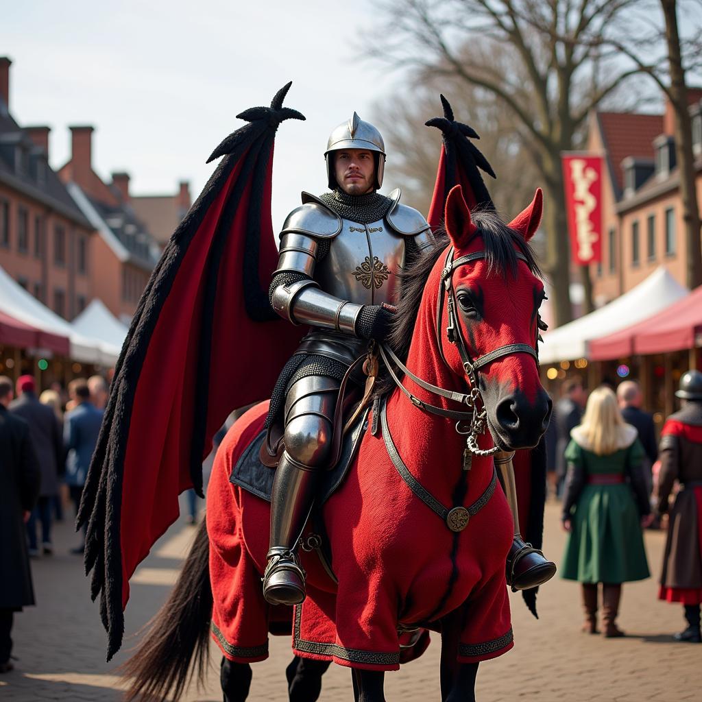 Horse in dragon costume at a renaissance fair