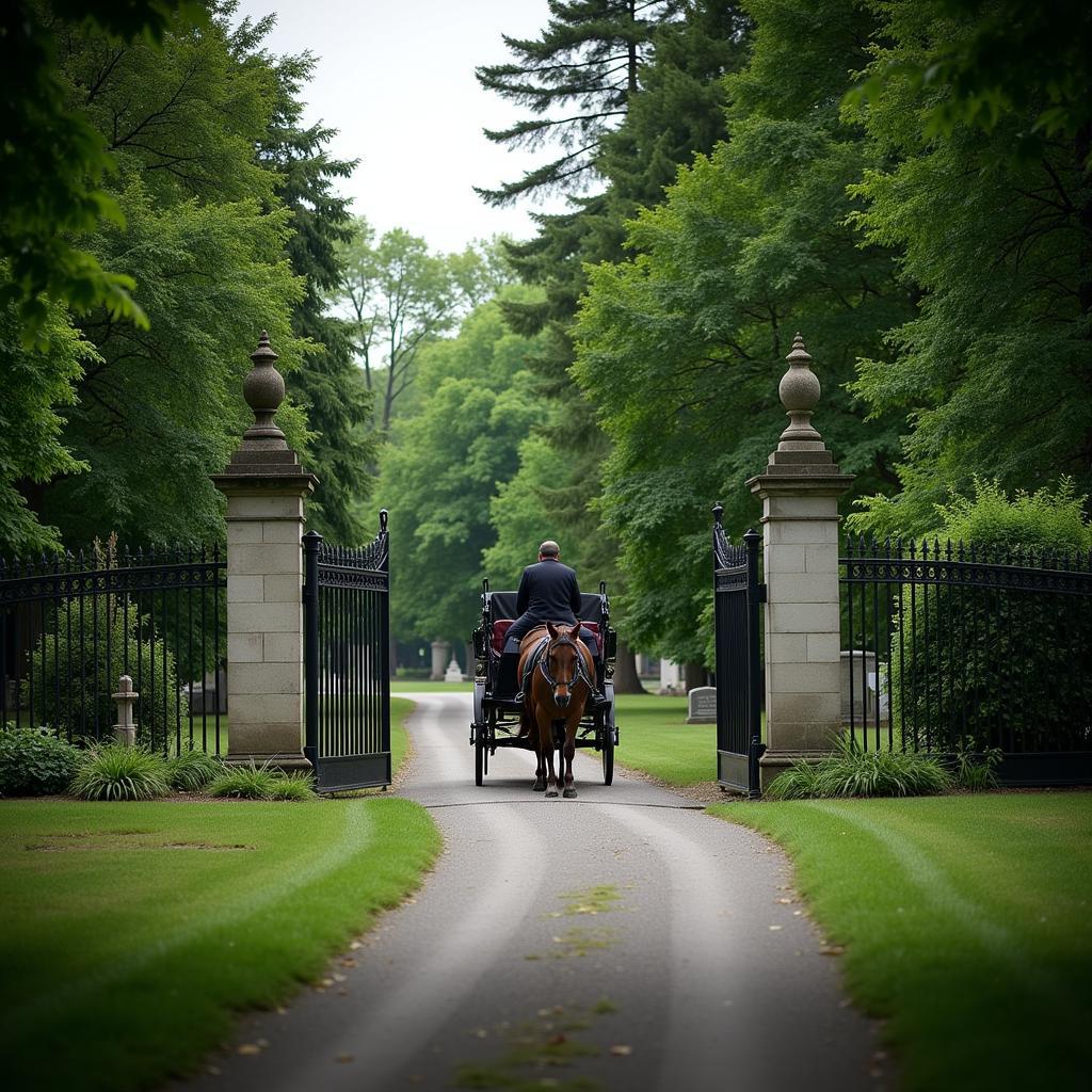 Horse-Drawn Hearse at Cemetery Gates