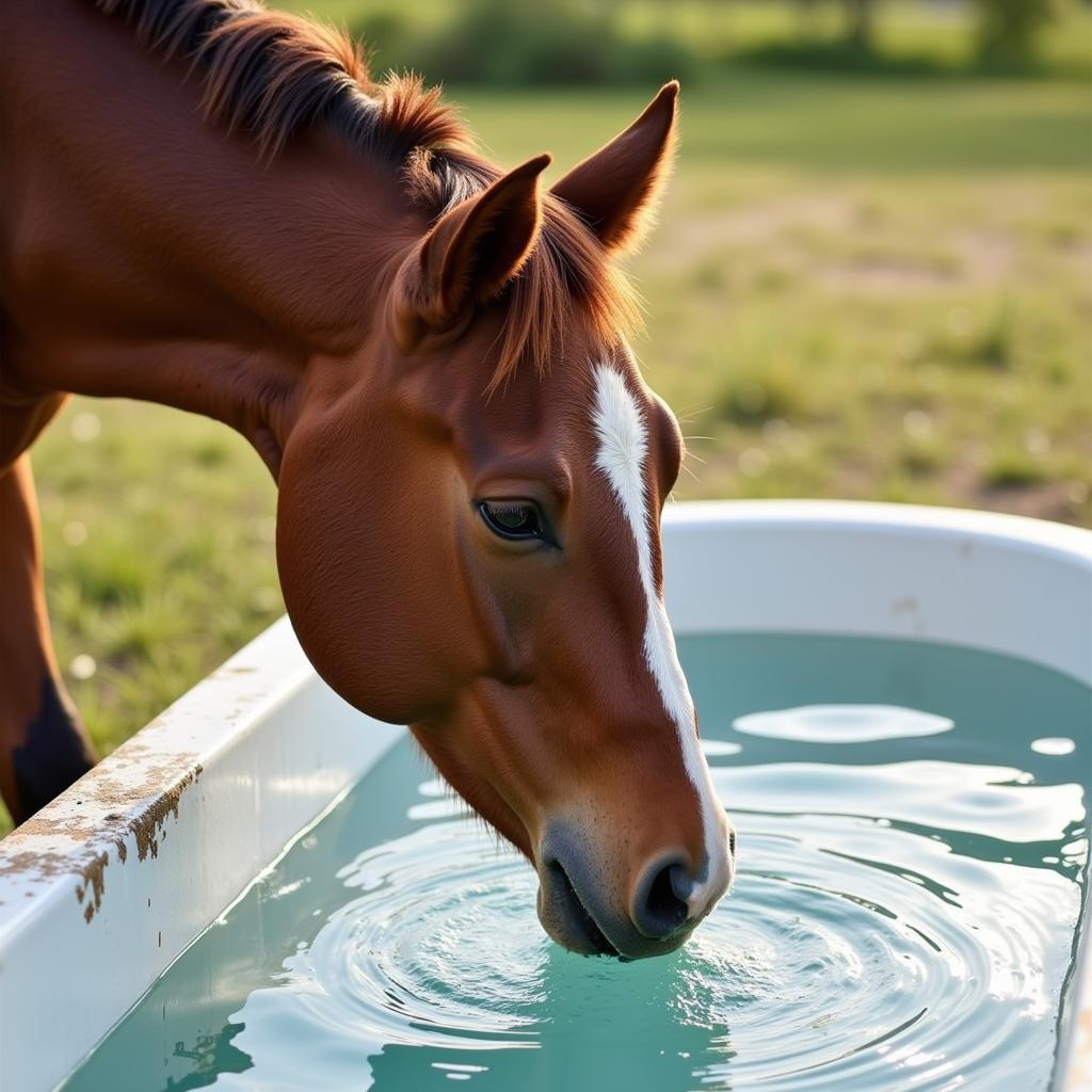 Horse Drinking Water After Using Mineral Lick