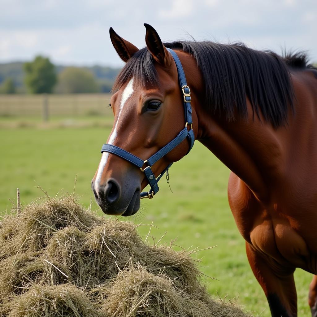 Horse Eating Foxtail-Free Hay