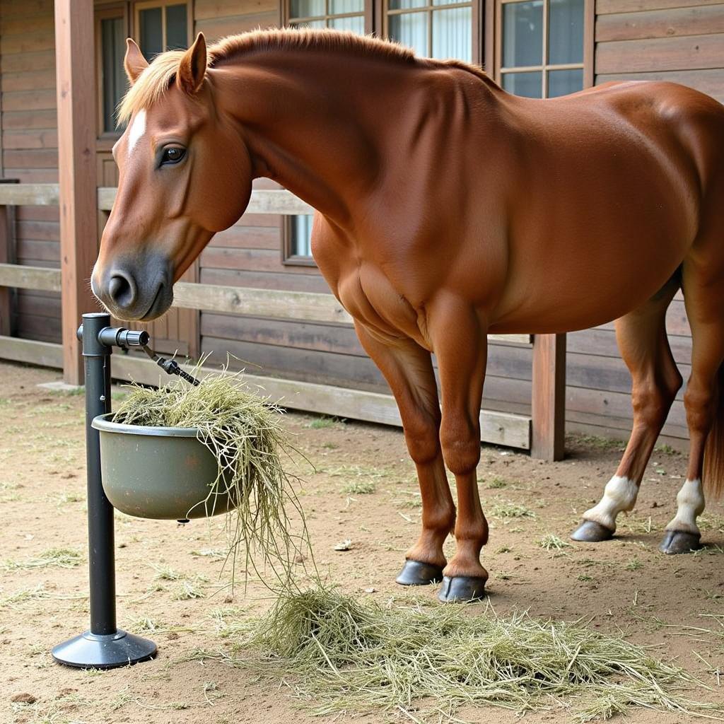 Horse Eating from a Hay Feeder