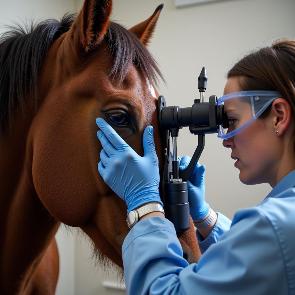 Veterinarian Examining a Horse's Eye