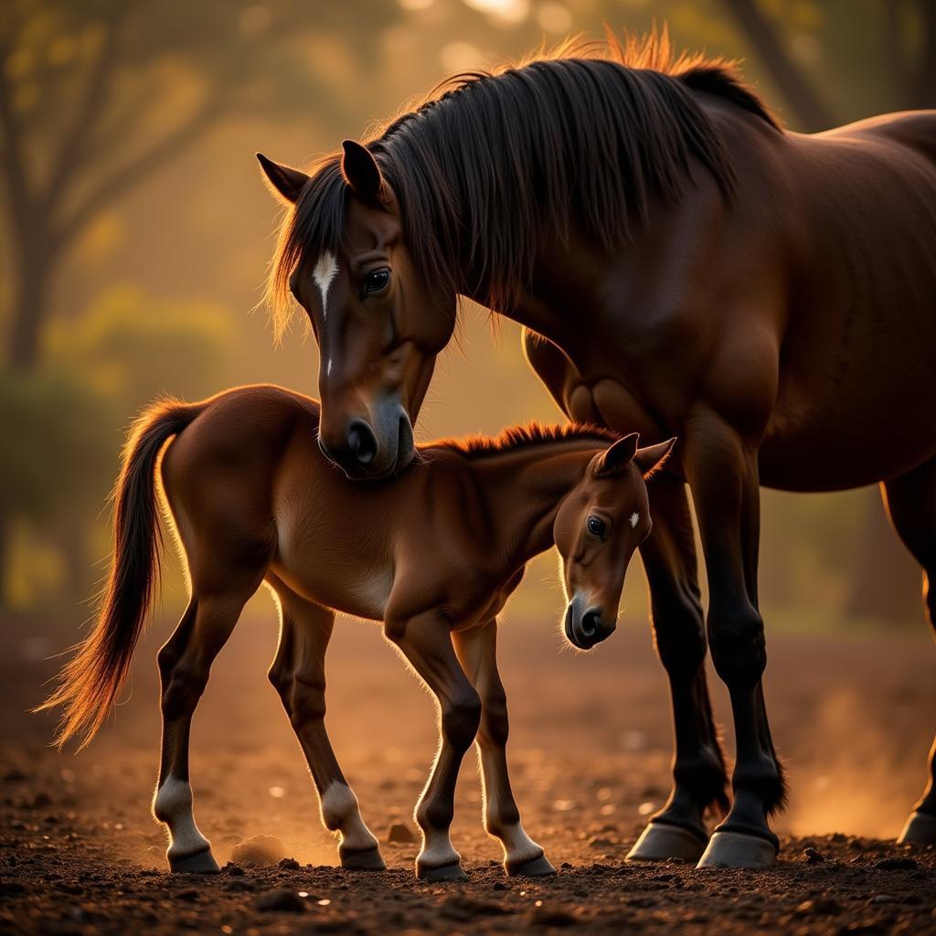 A mare giving birth to a foal.