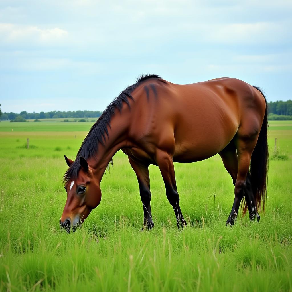 Horse Grazing in Foxtail-Free Pasture