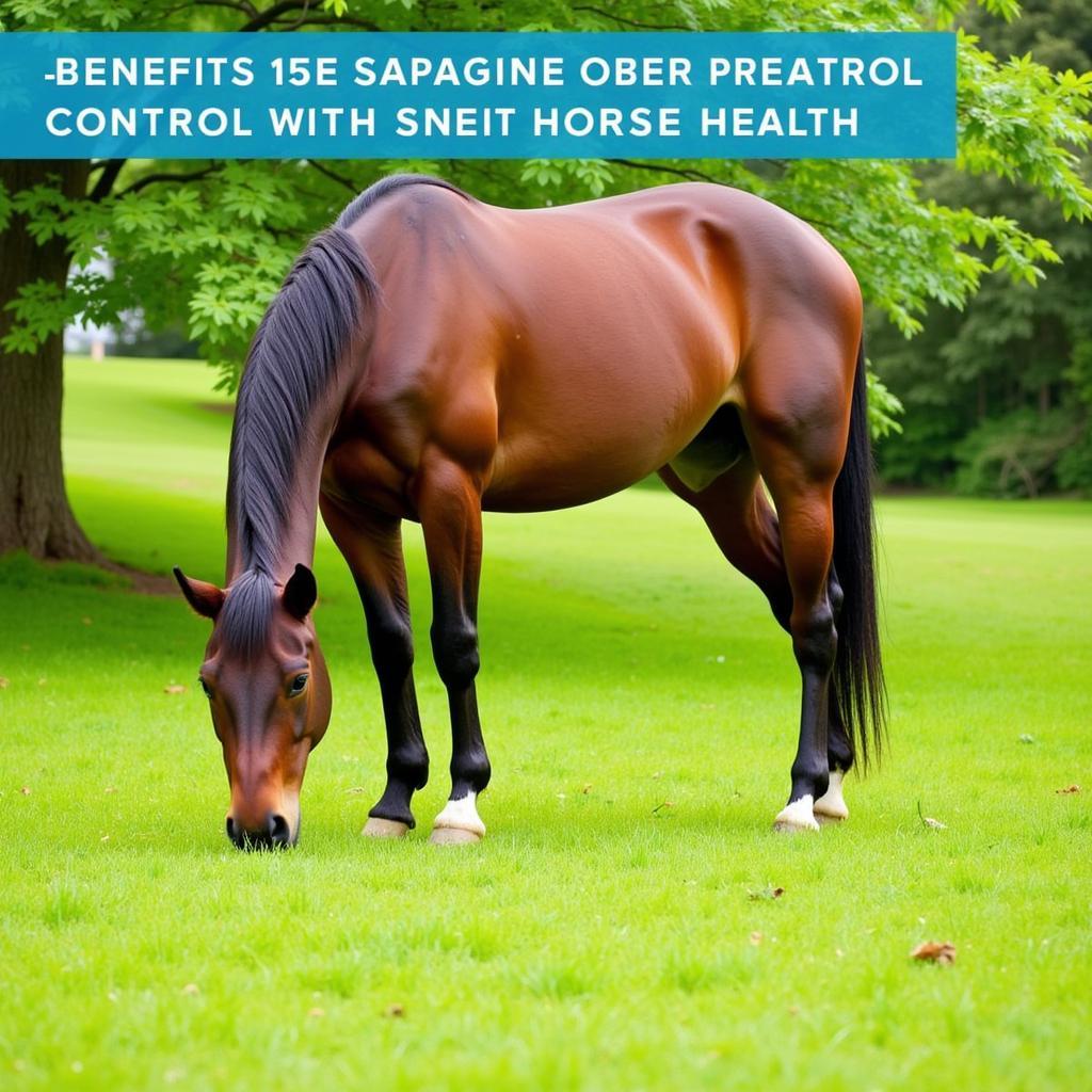 Healthy horse grazing in a green pasture