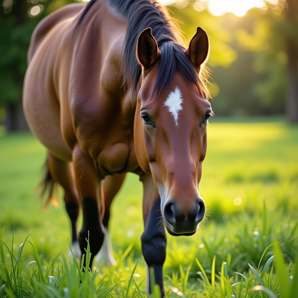 Horse Grazing in Parasite-Free Pasture