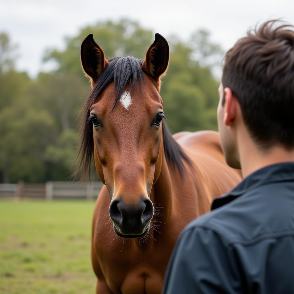 Horse Greeting Owner Calmly