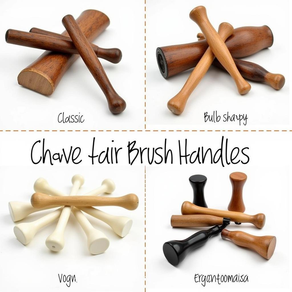 Different types of horse hair shave brush handles, showcasing various materials and shapes.