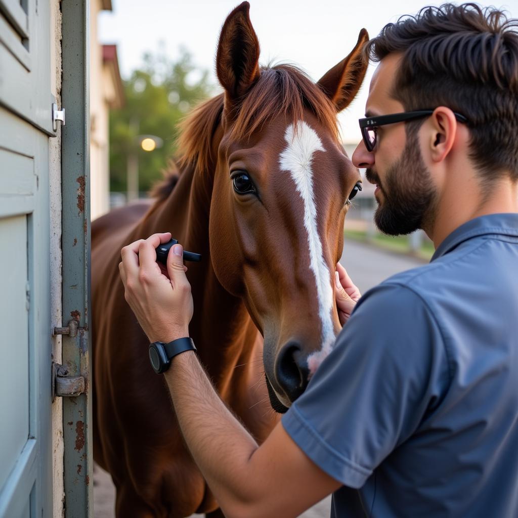 Veterinarian conducting a pre-purchase exam on a horse in Reno, NV.