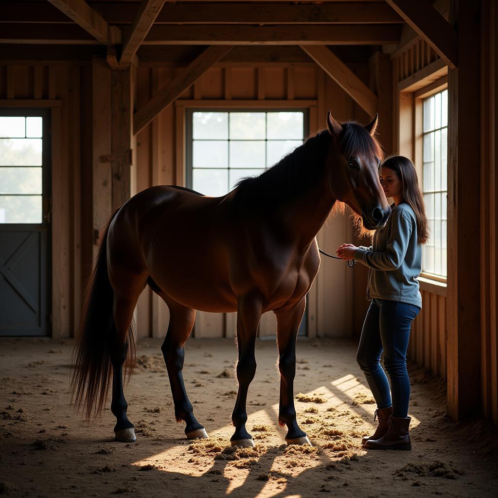 Horse Receiving a Hot Oil Treatment on Mane and Tail