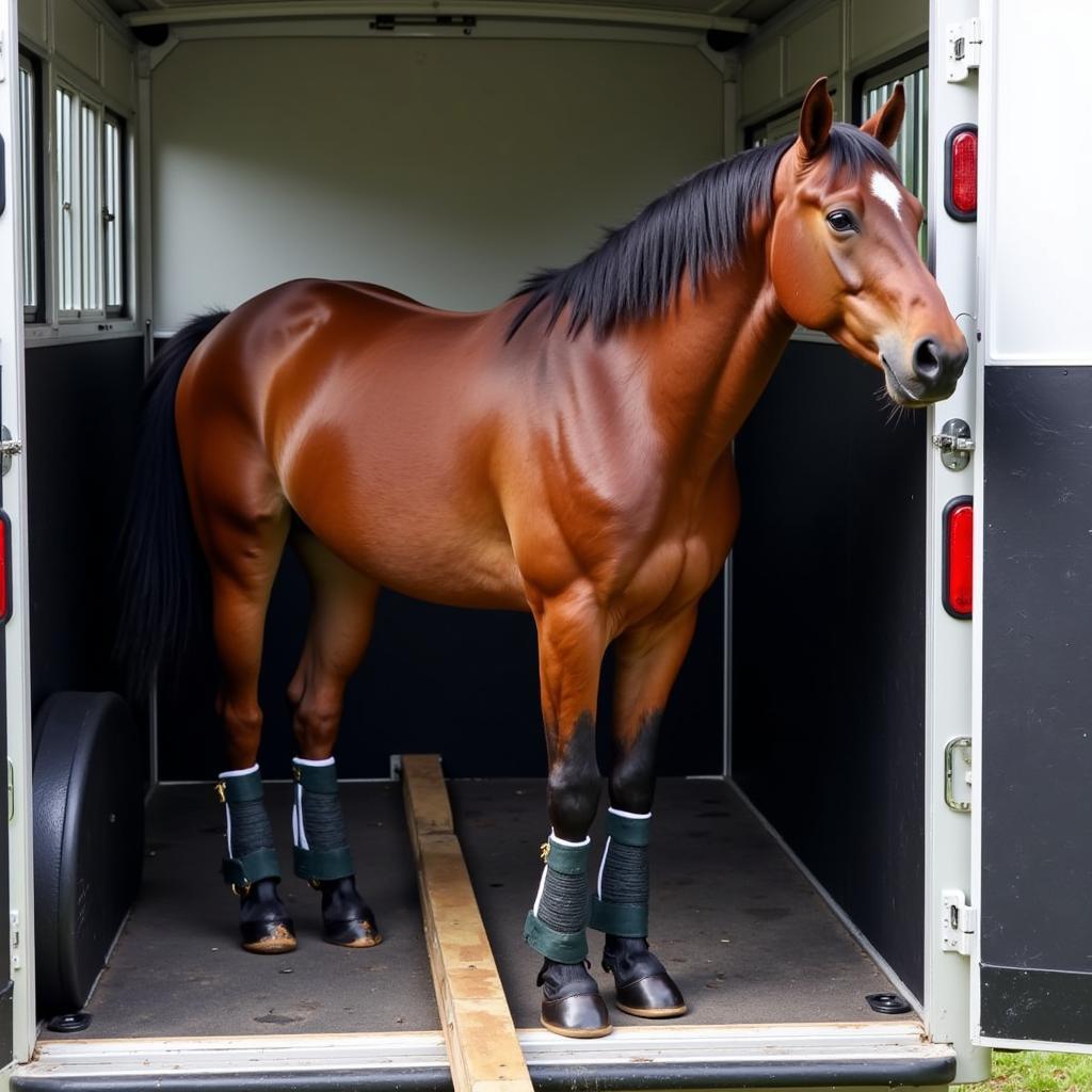 Horse Safely Transported in Trailer with Shipping Boots