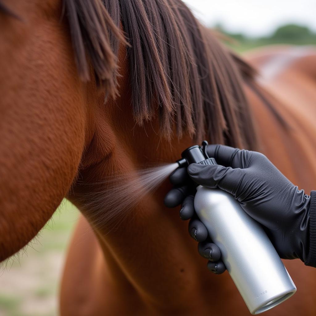 Applying Horse Mane Detangler