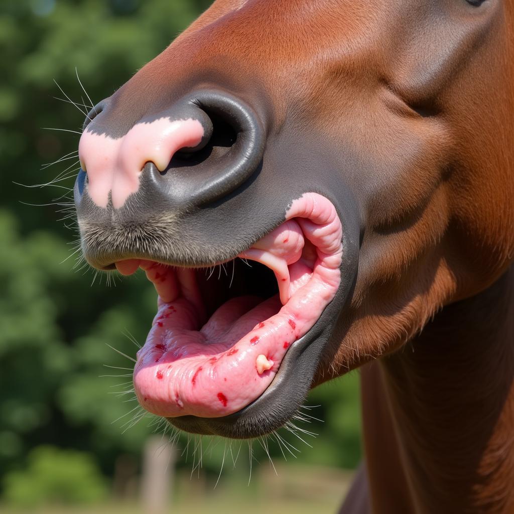 Horse Showing Symptoms of a Mouth Abscess