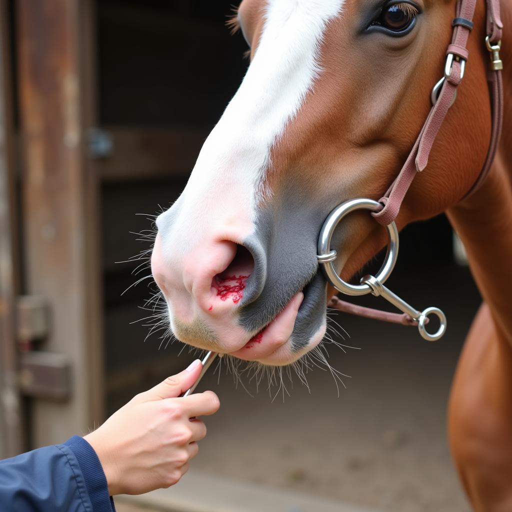 Horse mouth injury from a bit