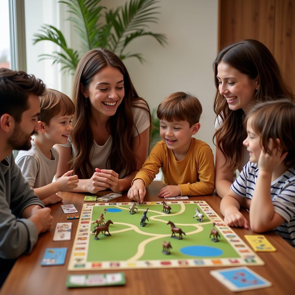 Family Enjoying a Horse Race Board Game